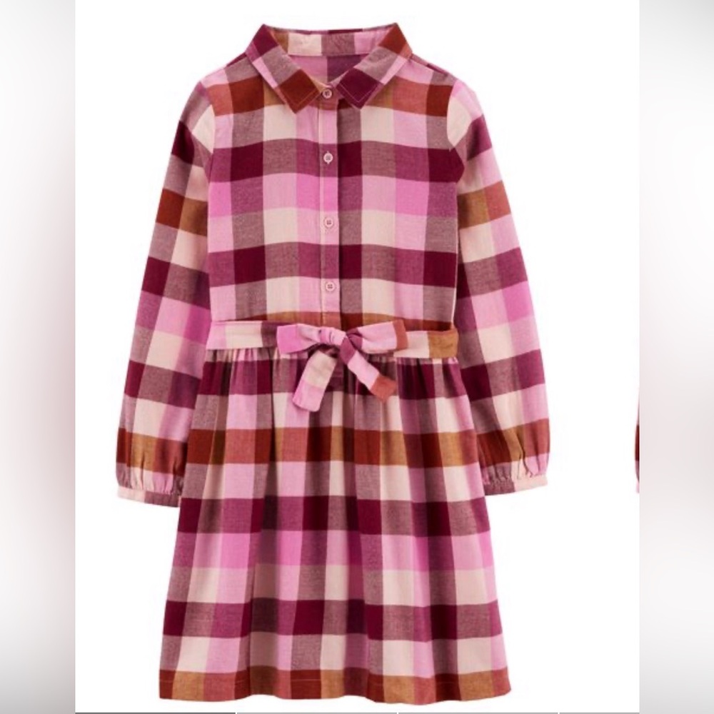 Carters Girls Plaid 100% Cotton Flannel Shirt Dress pink size 10
